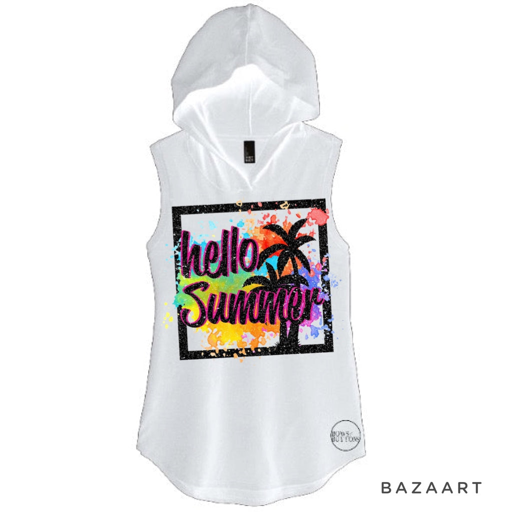 Summer Vibes - Neon Pink Hooded Tank