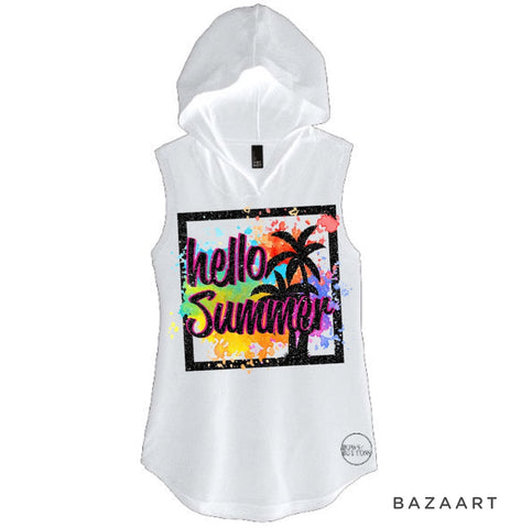 Summer Vibes - Neon Pink Hooded Tank